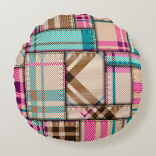 Coussins Ronds Patchwork Plaid, Vintage Arrière - plan sans coutu