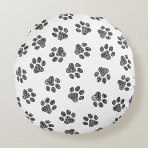 Coussins Ronds Patrouilles de Doodle, Paws de Chien, Paws Noirs