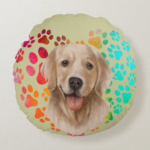 Coussins Ronds Patte mignonne Cœur doré Chien Animal de compagnie