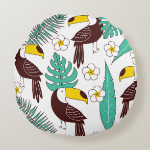 Coussins Ronds Patte sans soudure Toucan, tuile avec feuilles de