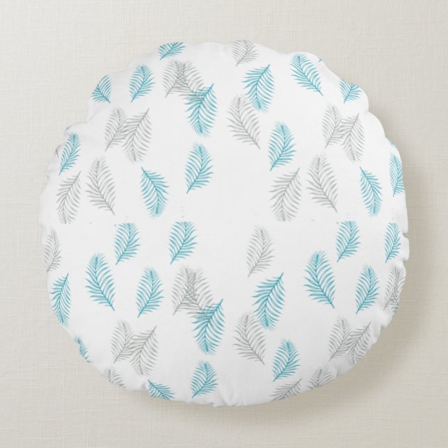 Coussins Ronds Pattern Blue & Gray Leaves (Devant)