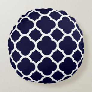 Coussins Ronds Patters bleus et blancs qutrefoil
