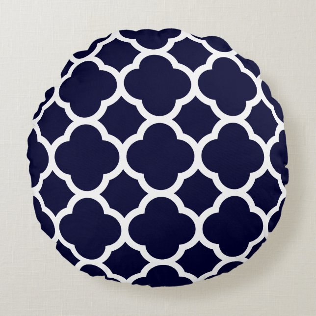 Coussins Ronds Patters bleus et blancs qutrefoil (Devant)