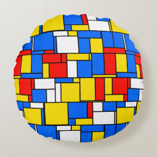 Coussins Ronds Patters de Mondrian Inspecred Style Red Blue Yello