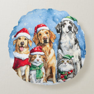 Coussins Ronds Pattes enneigées Festive Mignon Animaux de compagn