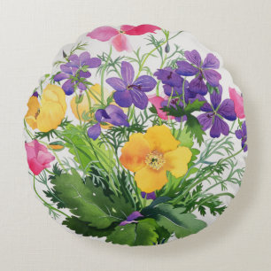 Coussins Ronds Pavots et géraniums