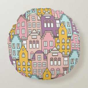 Coussins Ronds Pays-Bas maisons ensemble main dessiné sans coutur
