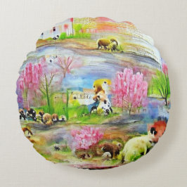 Coussins Ronds Paysage à l'aquarelle 