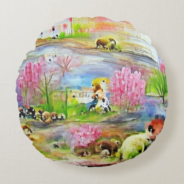 Coussins Ronds Paysage à l'aquarelle  (Devant)