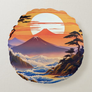 Coussins Ronds Paysage du coucher du soleil japonais