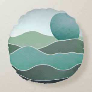 Coussins Ronds Paysage du monde Turquoise