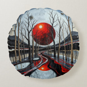 Coussins Ronds paysage minimaliste à bille rouge