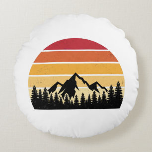 Coussins Ronds Paysage Montagnard au Coucher du Soleil Rétro Na