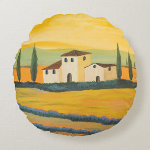 Coussins Ronds Paysage toscan, peintre privé, peinture acrylique