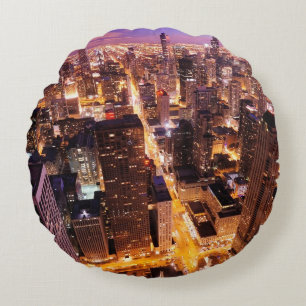 Coussins Ronds Paysage urbain la nuit de Chicago