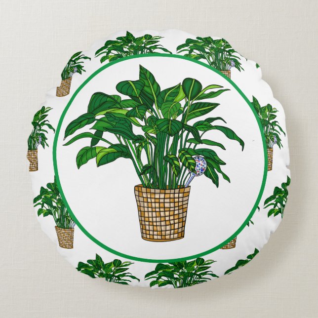 Coussins Ronds Peace Lily Plante tiré à main (Devant)