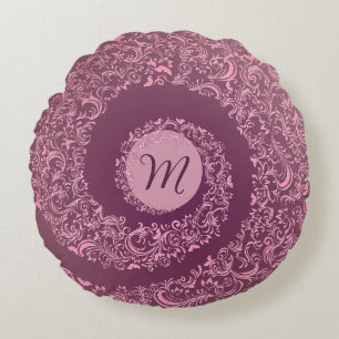 Coussins Ronds Peach Damask Monogramme