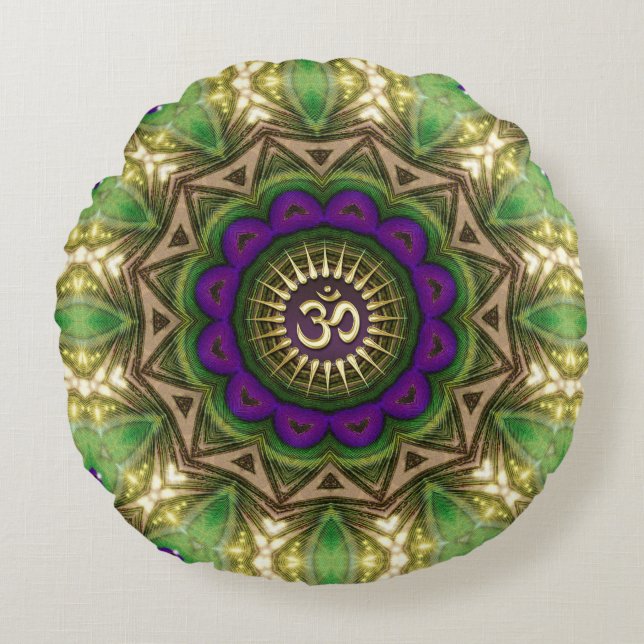 Coussins Ronds Peacock Bohemian Mandala OM Shanti Design #14 (Devant)