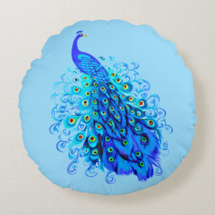 Coussins Ronds Peacock en Turquoise, Bleu de Cobalt et Aqua