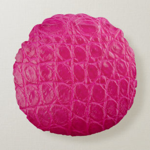 Coussins Ronds Peau de crocodile rose, texture cuir