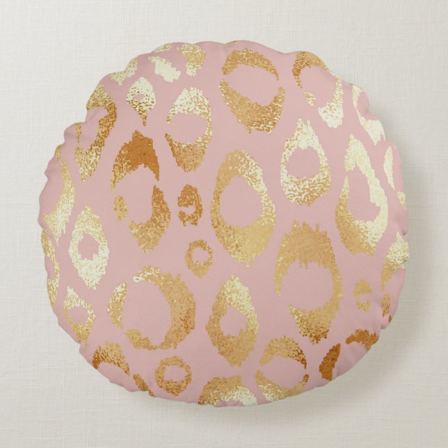 Coussins Ronds Peau léopard, texture or rose (Devant)