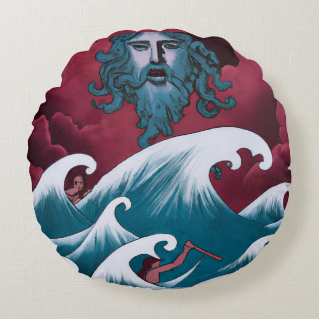 Coussins Ronds Peinture à l'huile de Neptune Crimson (Devant)