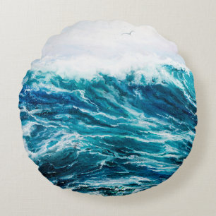 Coussins Ronds peinture à l'huile montrant les vagues de l'océan