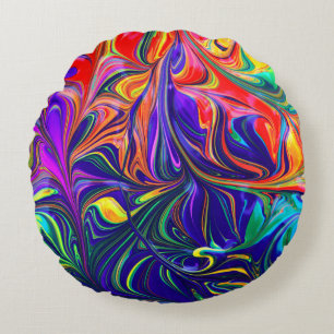 Coussins Ronds Peinture abstraite violette et orange verte