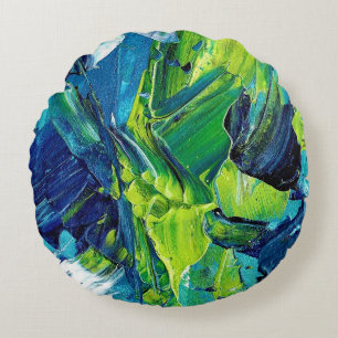 Coussins Ronds Peinture acrylique abstraite en bleu