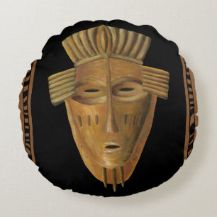 Coussins Ronds Peinture africaine de masque par Chariklia Zarris
