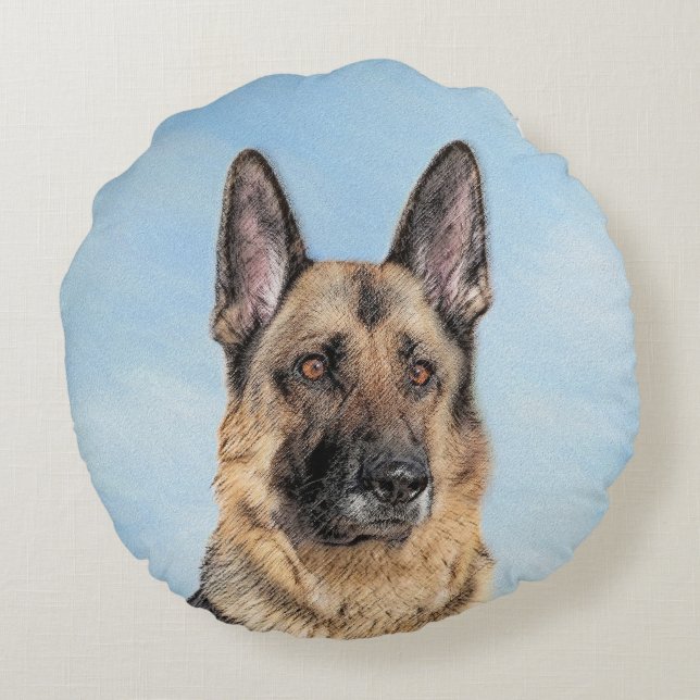 Coussins Ronds Peinture berger allemande - jolie art original chi (Dos)