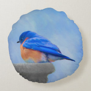 Coussins Ronds Peinture Bluebird - Art original pour oiseaux