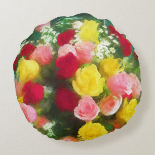 Coussins Ronds Peinture Bouquet Rose - Jolie Art Fleur Originale