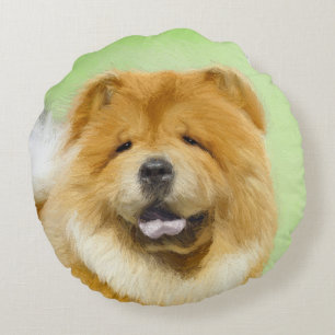 Coussins Ronds Peinture Chow Chow - Joli art original chien