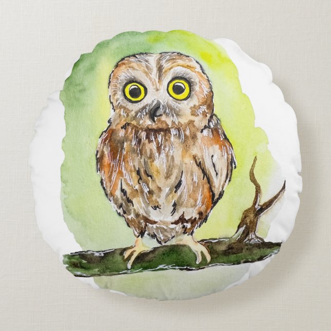 Coussins Ronds Peinture d'aquarelle de choux de bois mou (Devant)