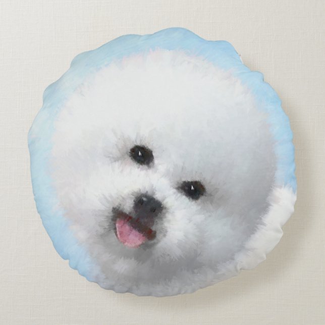 Coussins Ronds Peinture de Bichon Frise - Cute Original Dog Art (Dos)