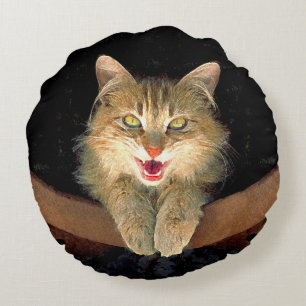Coussins Ronds Peinture de chat Mad - Cute Original Cat Art