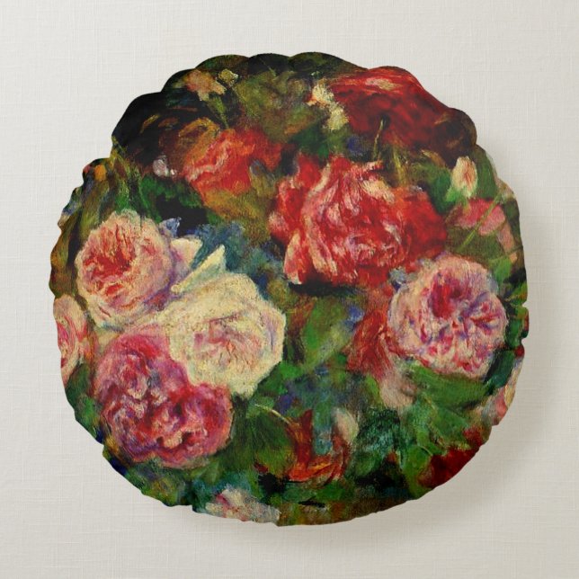 Coussins Ronds Peinture de Pierre Renoir, Roses (Devant)
