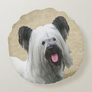 Coussins Ronds Peinture de Skye Terrier - art original mignon de