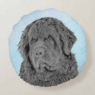 Coussins Ronds Peinture de Terre-Neuve - Cute Original Chien Art
