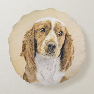 Coussins Ronds Peinture d'espagnol Welsh Springer - Art original 