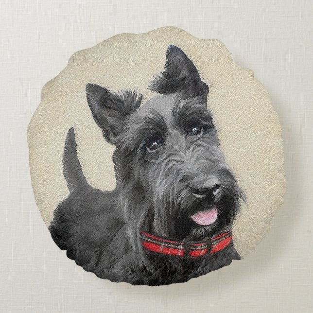 Coussins Ronds Peinture écossaise Terrier - Cute Original Chien A (Dos)