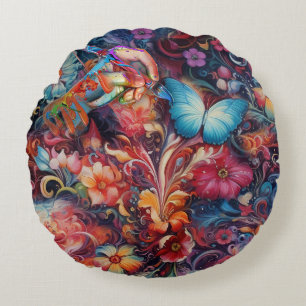 Coussins Ronds Peinture Imaginaire Fleurs exprimant la nature