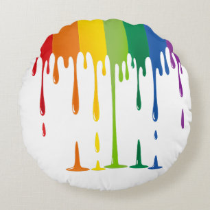 Coussins Ronds Peinture Liquide qui Dégouline Abstrait Arc-en-cie