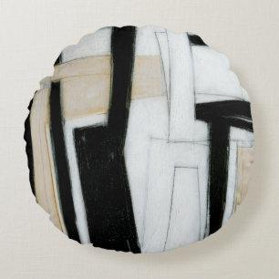 Coussins Ronds Peinture noire et blanche abstraite