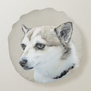 Coussins Ronds Peinture norvégienne Lundehund - Art original chie