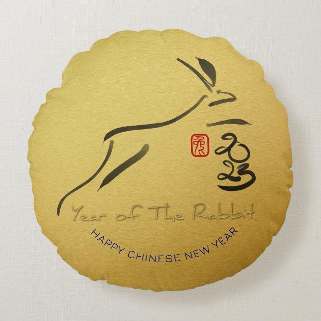 Coussins Ronds Peinture originale Rabbit Chinois Lunaire Nouvel A (Devant)