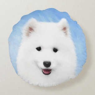 Coussins Ronds Peinture Samoyed Puppy - Jolie Art Original Chien