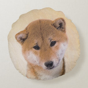 Coussins Ronds Peinture Shiba Inu (Rouge) - Art Chien original