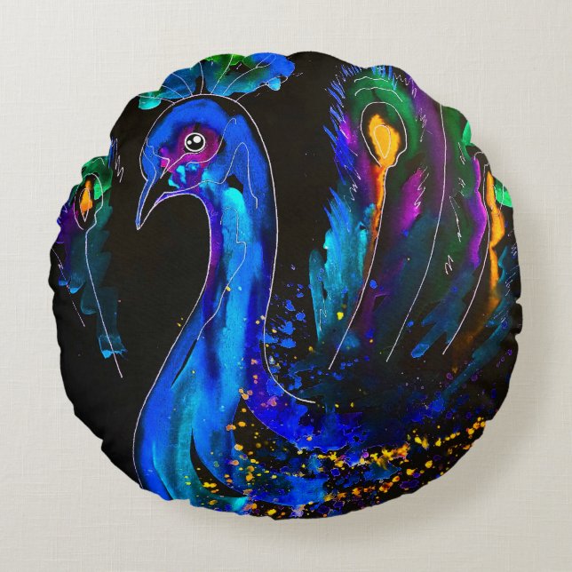 Coussins Ronds Peinture Whimsical Peacock (Devant)